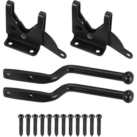 Lot de 2 loquets de portail à verrouillage automatique, levier robuste, acier noir, pour clôtures et portails en bois. (1/5)