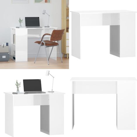 Escritorio madera contrachapada blanco brillante 100x55x75 cm - Escritorio con estantes - Madera contrachapada