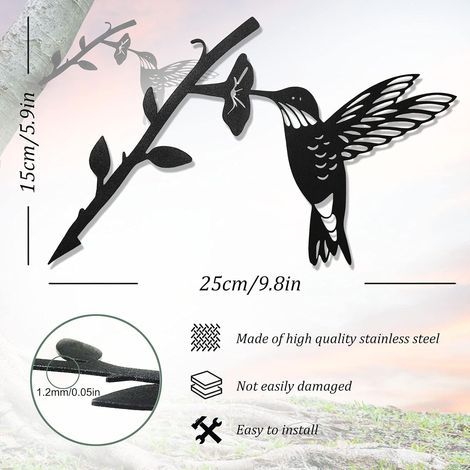 Silhouette Colibri - Décoration Métallique Extérieure - En Acier Inoxydable Épaisseur 1,2 mm - Pour Arbre Jardin Patio - Lot de 1 (1/5)