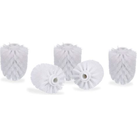 Lot de 5 têtes de brosse WC, grandes brosses WC avec filetage de 12 mm, têtes de brosse de rechange de 8 cm de diamètre, blanches (1/3)