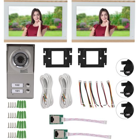 Sonnette vidéo WiFi 10 pouces 2 écrans, vision nocturne, détection de mouvement sans fil, interphone audio bidirectionnel pour Tuya, 100-240V prise UK (1/5)