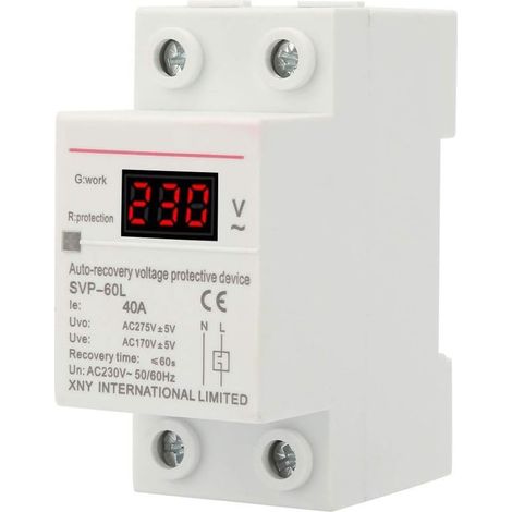 Stabilisateur de Tension, 230V 40A Protecteur de Surtension, Dispositif de Protection Contre Surtensions et sous-Tensions à Récupération Automatique, Regulateur de Tension Protection Device Rail (1/5)