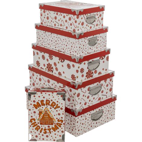 Lot de 6 Boîtes de rangement coins en métal déco Pain d'épice - Feeric Christmas (1/5)
