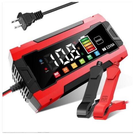 QORVA-8A Chargeur de Batterie Voiture, 12V 8A  Chargeur Batterie pour Moto avec Réparation Automatisée, 6 Modes Maintien de Chargeur Batterie avec Écran LCD pour AGM/Gel/Wet/SLA
