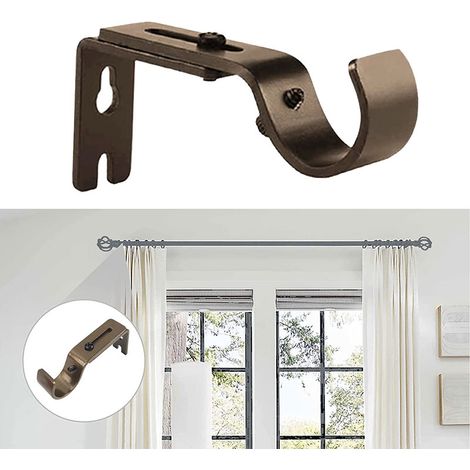Soporte ajustable para barra de cortina, 1 pieza, apto para barras de cortina de hasta 25 mm de diámetro, con ganchos de sujeción atornillables para una fácil instalación (marrón). (1/5)