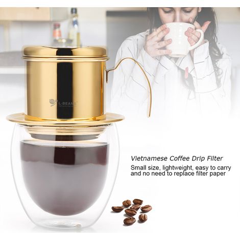 Tasse en acier inoxydable dorée pour cafetière vietnamienne à filtre et infuseur, idéale pour la maison. (1/5)