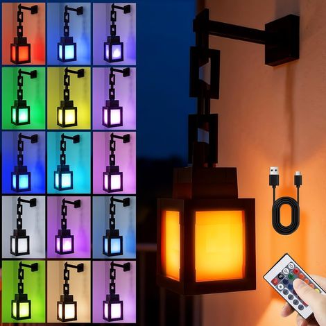 Veilleuse Lanterne Pixelisée 3D, LED Veilleuse Murale Rechargeable USB, 16 Couleurs avec Télécommande, Lampe d'Ambiance Lumière Dimmable pour Chambre, Salle de Jeux, Cadeau Gamer (1/5)