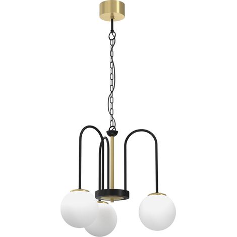 Suspension noir laiton Cambridge 3 globes E14 Luminex