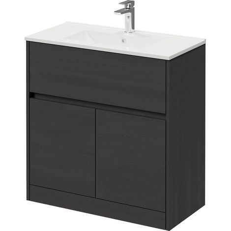 Montego Graphite Grey 800mm 1 Drawer 2 Door Vanity Unit with Angel Basin