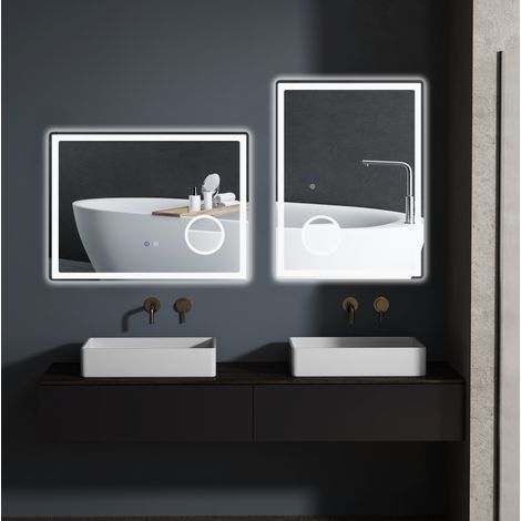 Espejo de baño LED 80 x 60 cm, aumento 3x, 3 colores de luz, antivaho HAVRYA (1/3)