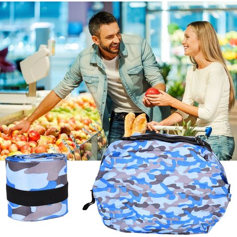 Große japanische Reisetasche aus Polyester im Akkordeonstil, wasserdicht, faltbar und tragbar, blaues Tarnmuster. (1/5)