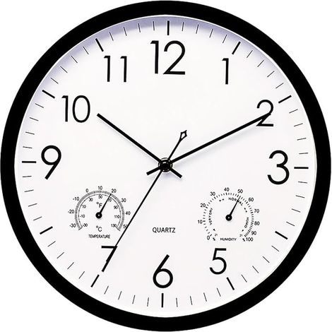 Thermometer und Hygrometer, Horloge de Chambre à Coucher Simple et élégante, étanche, Horloge de Patio rétro, Horloge Murale élégante en métal, 30cm Rund (1/5)