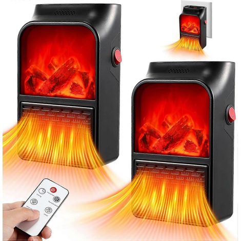 Lot de 2 mini radiateurs muraux, chauffage électrique de 500 W avec thermostat réglable, protection contre la surchauffe, minuterie et affichage LED, idéal pour bureau ou chambre d'étudiant. (1/4)