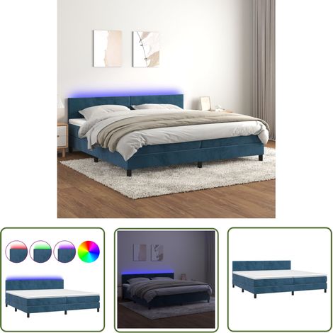The Living Store Sommier à lattes de lit avec matelas LED Bleu foncé 200x200 cm - Lit Plateforme - Lit Capitonné - Lit Design - Lit Moderne - Lit Velours (1/5)