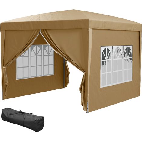 Gazebo Pieghevole 3x3 m con 4 Pannelli Laterali Acciaio Oxford Cachi