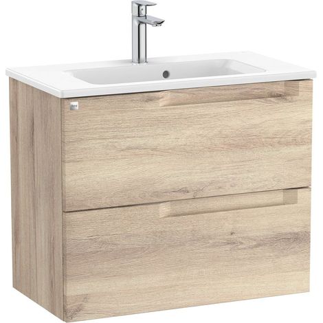 Pack Unik mueble base compacto de dos cajones + lavabo ALEYDA - ROCA Color: Beige Madera - Medidas: 705x380x565 mm (1/2)