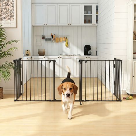 Cancelletto di sicurezza pieghevole a 5 pannelli per animali domestici, 300 cm, con serratura intelligente, per scale e corridoi, colore nero.