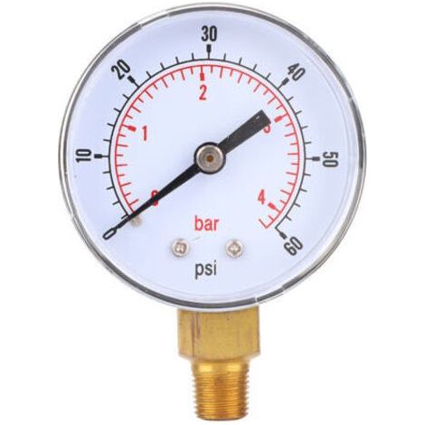 50mm Pressure Gauge, 1/8 BSPT Dial, Bottom Connection for Air, Water, Oil, Gas (0-60 psi, 0-4 bar) (1/4)