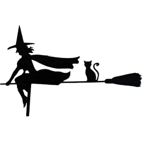 Figurine Sorcière - Cheval Sur Balai Magique - Décoration Halloween Porte Intérieure Extérieure - Pour Maison Jardin Fête Thème - Lot De 1 (1/3)