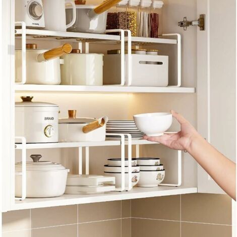 Armoire de rangement en métal avec tapis antidérapant, adaptée aux plans de travail de la cuisine et de la salle de bain, peut contenir de la vaisselle, blanche. (1/3)