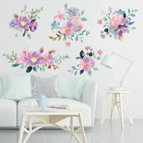 Stickers Stickers muraux fleurs, stickers muraux floraux colorés amovibles, stickers muraux fleurs pour filles chambre salon pépinière bureau à domicile enfants décoration de chambre de bébé (FX-E97) (1/5)