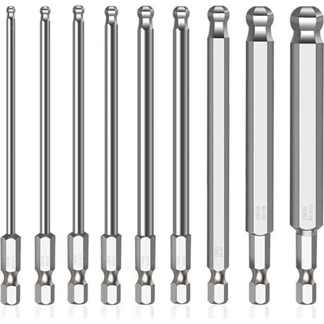 9 pièces 1/4 pouce Hex Embout Visseuse Aimanté, 100mm Embout Visseuse Long Aimanté pour les Tournevis Manuel les Tournevis électriques (Taille: H1,5/2/2,5/3/4/5/6/8/10mm) (9) (1/4)
