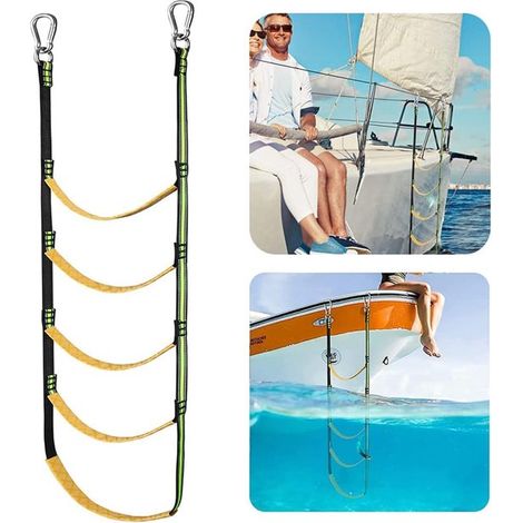 Échelle de corde, échelle de bateau à 5 marches, 32 x 133 cm, échelle souple, échelle pour bateaux pneumatiques, accessoires pour échelle de bateau, échelle d'escalade, corde d'escalade, échelle de je (1/5)