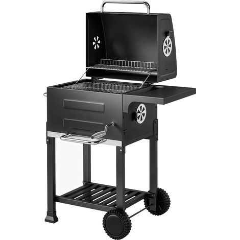 Holzkohlegrill mit Thermometer für Terrasse und Garten, schwarz