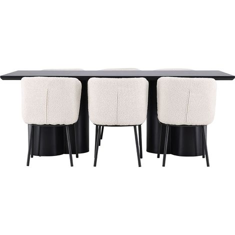Olivia Essgruppe Tisch 100x210cm und 6 Boucle Stühle schwarz.