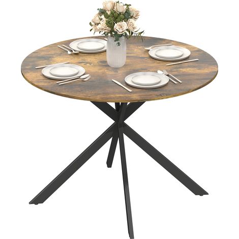 Table de salle à manger ronde pour 4 personnes, style industriel, pieds en acier, marron rustique, idéale pour la cuisine ou la salle à manger (1/5)