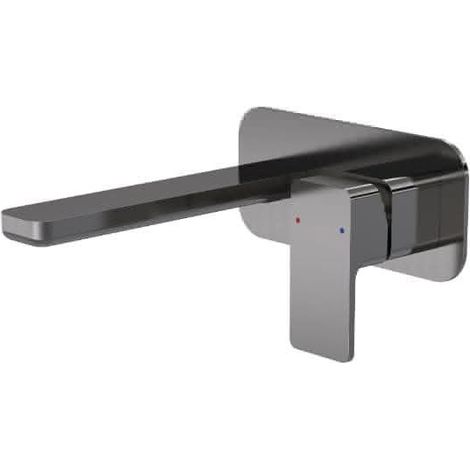 Nuie Windon 2-Hole Wall Mounted Basin Mixer Tap with Plate - Brushed Pewter (1/4)