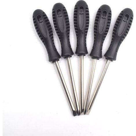 5 tournevis cruciformes et plats 5 mm avec manches noirs, jeu d’outils manuels pour bricolage, réparation, montage de meubles, mécanique, atelier et entretien domestique