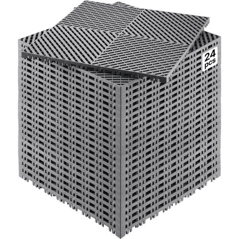Tapis de drainage emboîtable, 415x415 mm, dalles de sol de drainage modulaire emboîtable, 24 pcs, coussin de sol à épisser en PP antidérapant gris, tapis de douche, pour garage, jardin, cuisine (1/5)