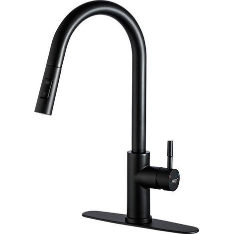 Robinet de Cuisine, Robinet de Cuisine Haute Pression, Robinet Extensible Pivotant à 360°,Acier Inoxydable, Mitigeur d'Evier Moderne à Levier Unique,Noir (1/5)