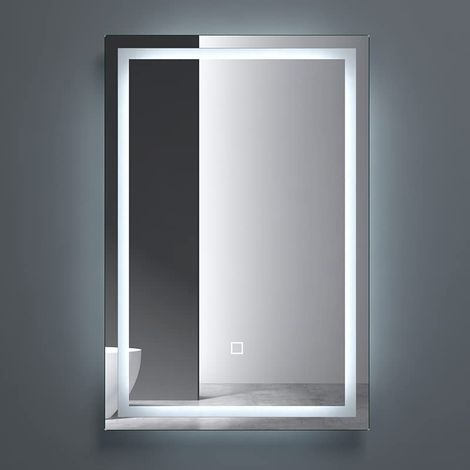 doporro Specchio Bagno con Luce LED dimmerabile Specchio da Parete Illuminato Design Antiappannamento con Interruttore Tattile Specchio da Trucco Rettangolare 40x60cm Spiegel02