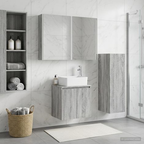 vidaXL Bathroom Furniture Set 4 pcs Grey Sonoma (1/5)