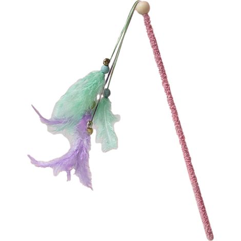 Cat Wand Feather Toy Interactive Fun Flexible Promotes Exercise and Mental Stimulation Cat Teaser Wand Toy for Indoor Multiple Feather (1/5)