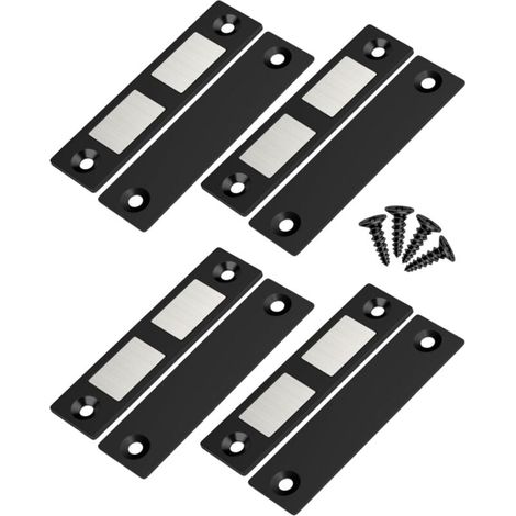 Lot de 4 Ultra Mince Aimant Porte Placard Puissant Loquet de Porte Magnétique pour Porte d'armoire, Tiroir, Fermeture Aimant de Porte Coulissant pour Placard Meuble Cuisine Maison, Noir (1/4)