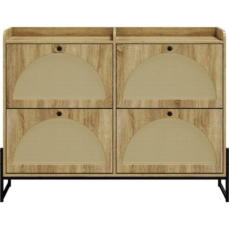 ELVMI Scarpiera con 4 ante a ribalta e ripiani regolabili, per ingresso, in pannello truciolare, 118 × 25 × 91.5 cm, Naturale (1/4)