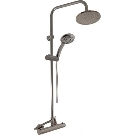 Colonne de douche murale thermostatique en laiton gris métal brossé H. 109 cm (1/5)