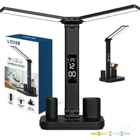 Lampe de bureau LED noire sans fil à double panneau avec organiseur 5 W 3CCT NOBLITE P Kobi (1/5)