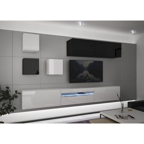 Ensemble meuble TV NEXT 277 AN277-17BW-HG29-1A blanc-noir brillant 257 cm