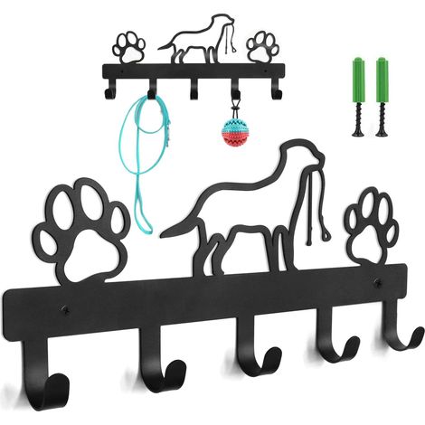 Crochet en métal avec 5 crochets - crochet mural, support de rangement pour clés et porte-serviettes, crochet mural pour laisse de chien (1/5)