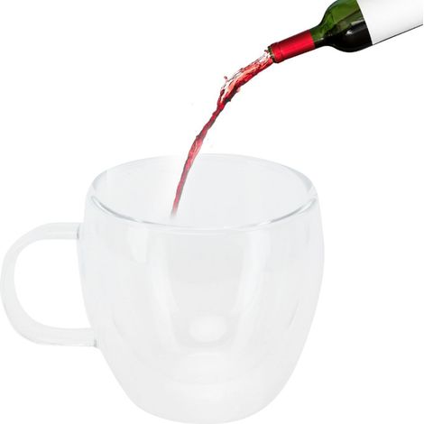 Mug en verre transparent à double paroi avec anse, résistant à la chaleur, idéal pour le café, le lait ou le thé (150 ml). Convient pour toutes les boissons. (1/5)