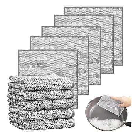 10 Chiffons à Vaisselle Multifonctionnels Anti-Rayures – Double Couche en Fil Métallique + Microfibre Monocouche (1/5)