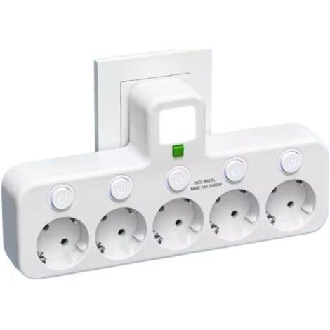 Multiprise Murale avec 5 Prises EU, Interrupteurs Individuels (5 Prises Blanc)
