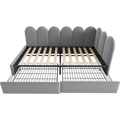 Polsterbett 90x200 cm mit 2 Schubladen, grauem Samt, Lattenrost, ohne Matratze, HOMVRA (1/5)