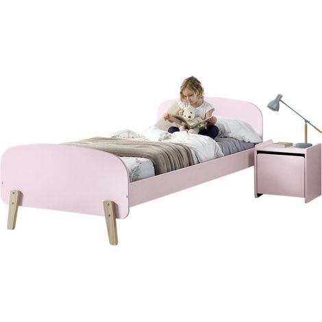 Pack - Lit Enfant & Chevet "Kiddy" 90x200cm Rose (1/4)