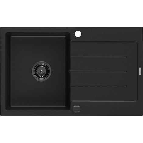 Mexen Bruno lavello in granito 1 vasca con sgocciolatoio 795 x 495 mm, nero, sifone nero - 6513791010-77-B (1/5)