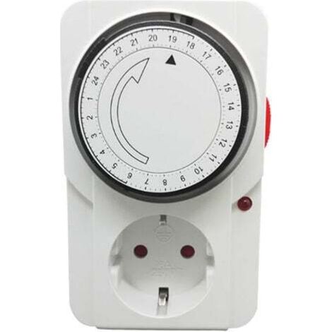 Interruptor temporizador mecánico diario. Luz indicadora. 3000W. Enchufe temporizador mecánico diario, blanco, 16A -Crezuo